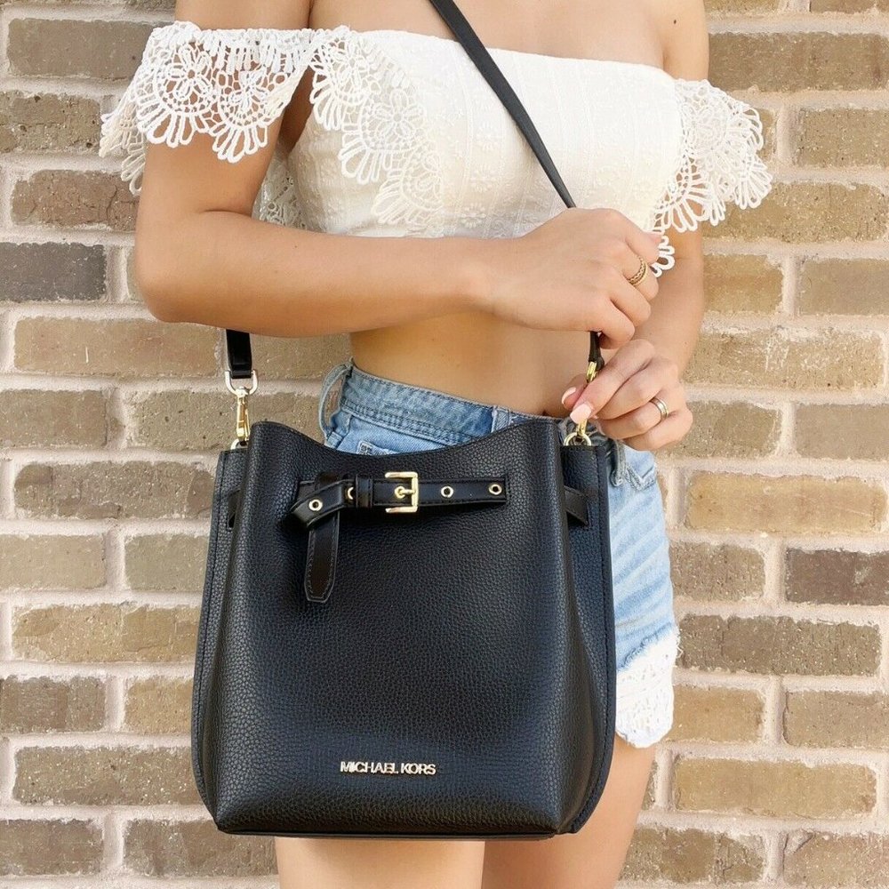 Michael Kors Bucket Bag Crossbody Leather Black - Picture 4 of 4